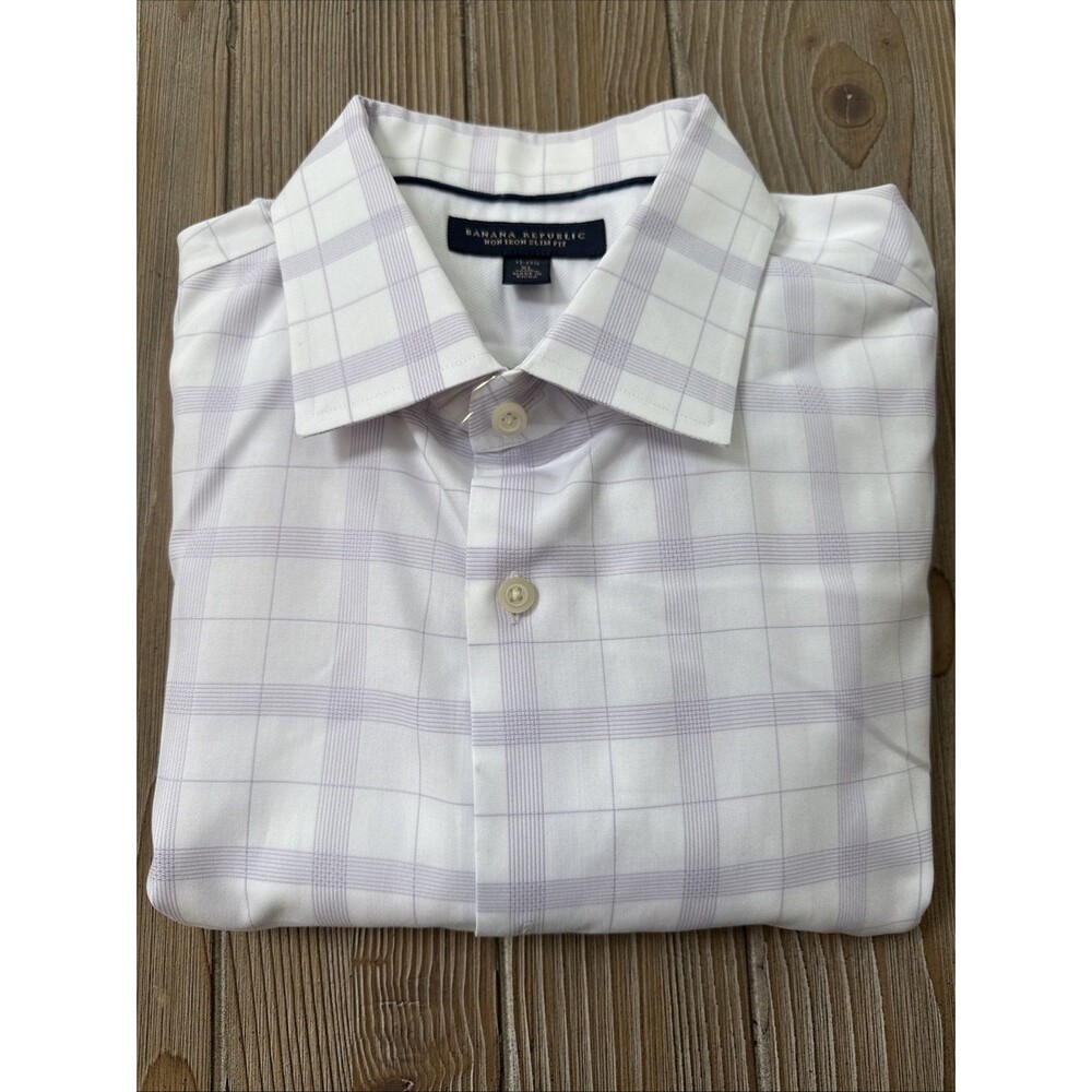 Banana Republic Shirt Mens XL 17-17.5”Cotton Check Non-Iron Slim Fit